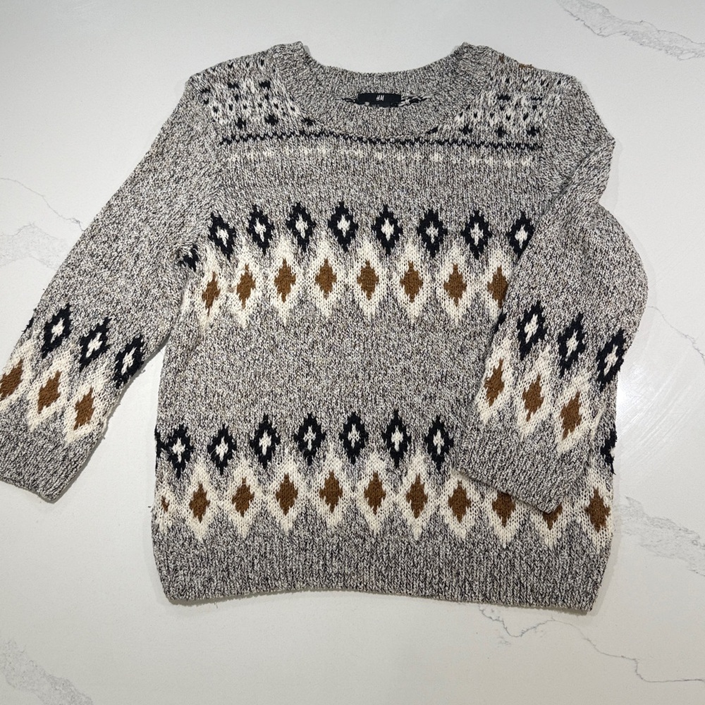 H&M Black, White & Brown Nordic Cotton Knit Sweater